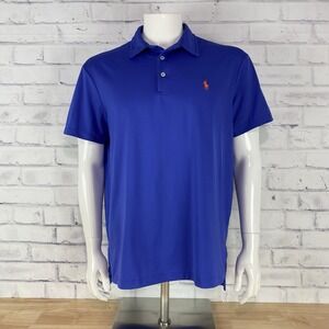 Ralph Lauren Polo Shirt Men's Large Short Sleeve Performance Blue Stretch Golf